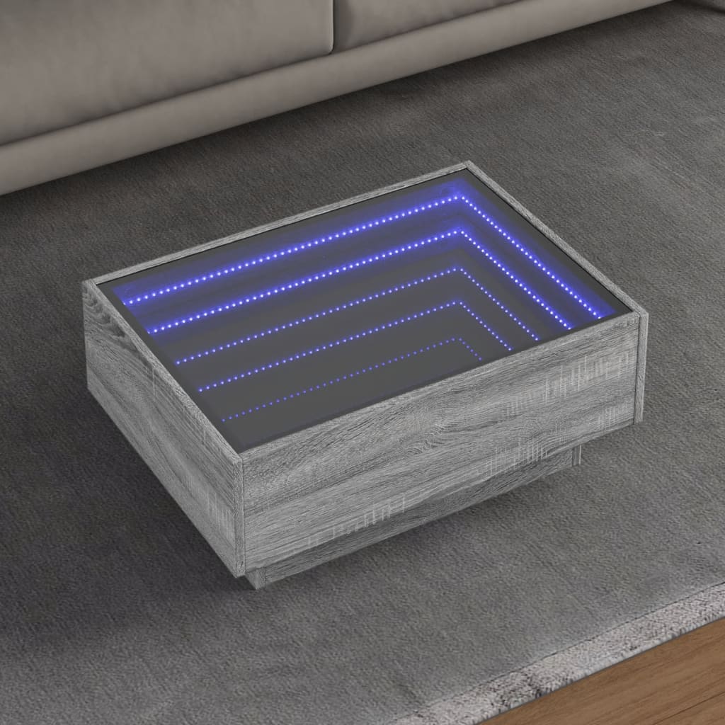 Mesa de centro c/ leds 70x50x30 cm derivados de madeira