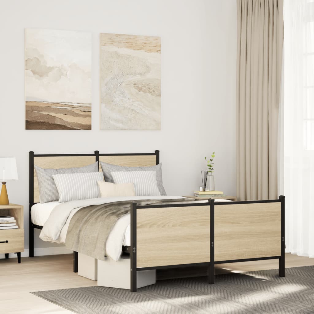 Estrutura de cama sem colchão 120x190 cm metal carvalho sonoma