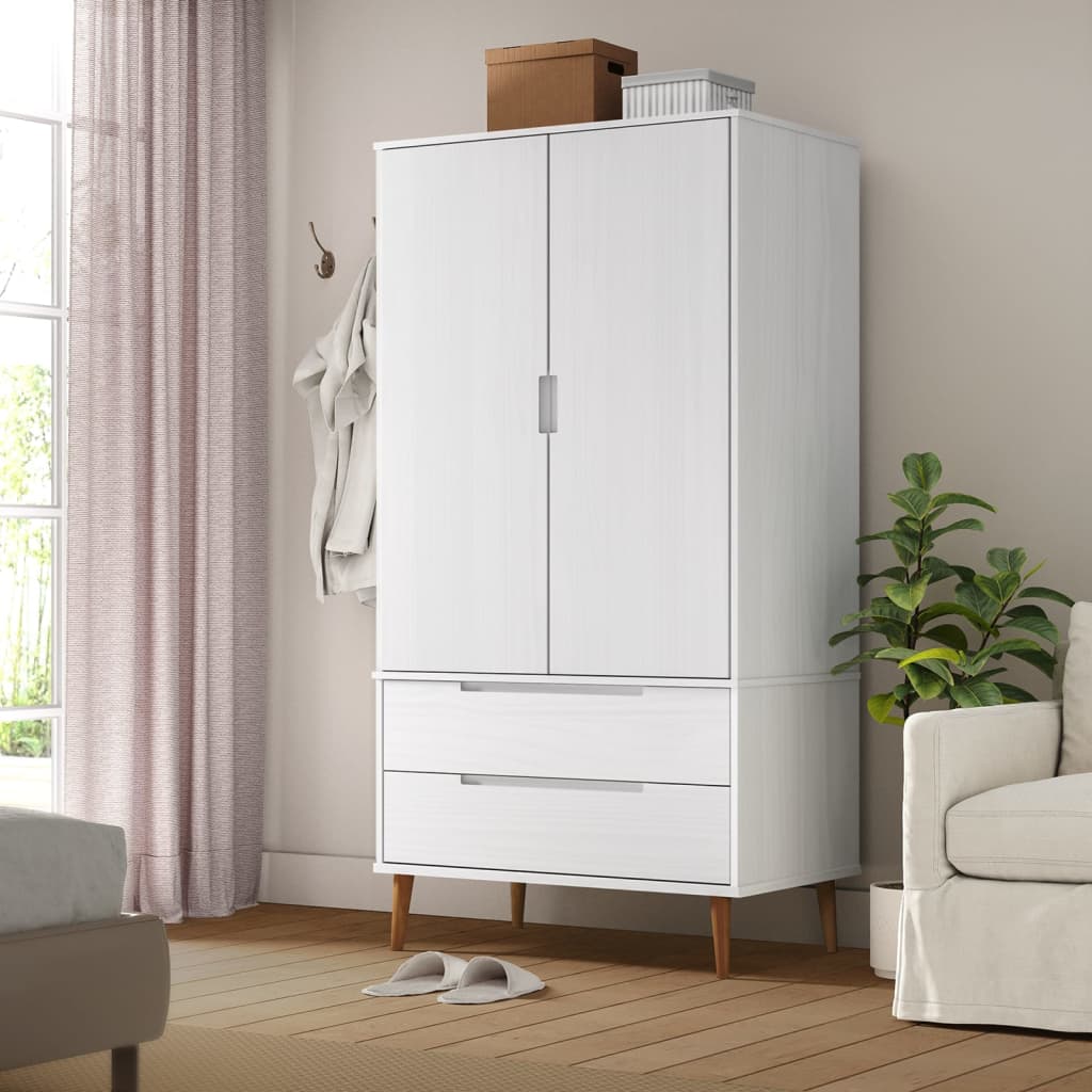 Roupeiro molde 90x55x175 cm pinho maciço branco