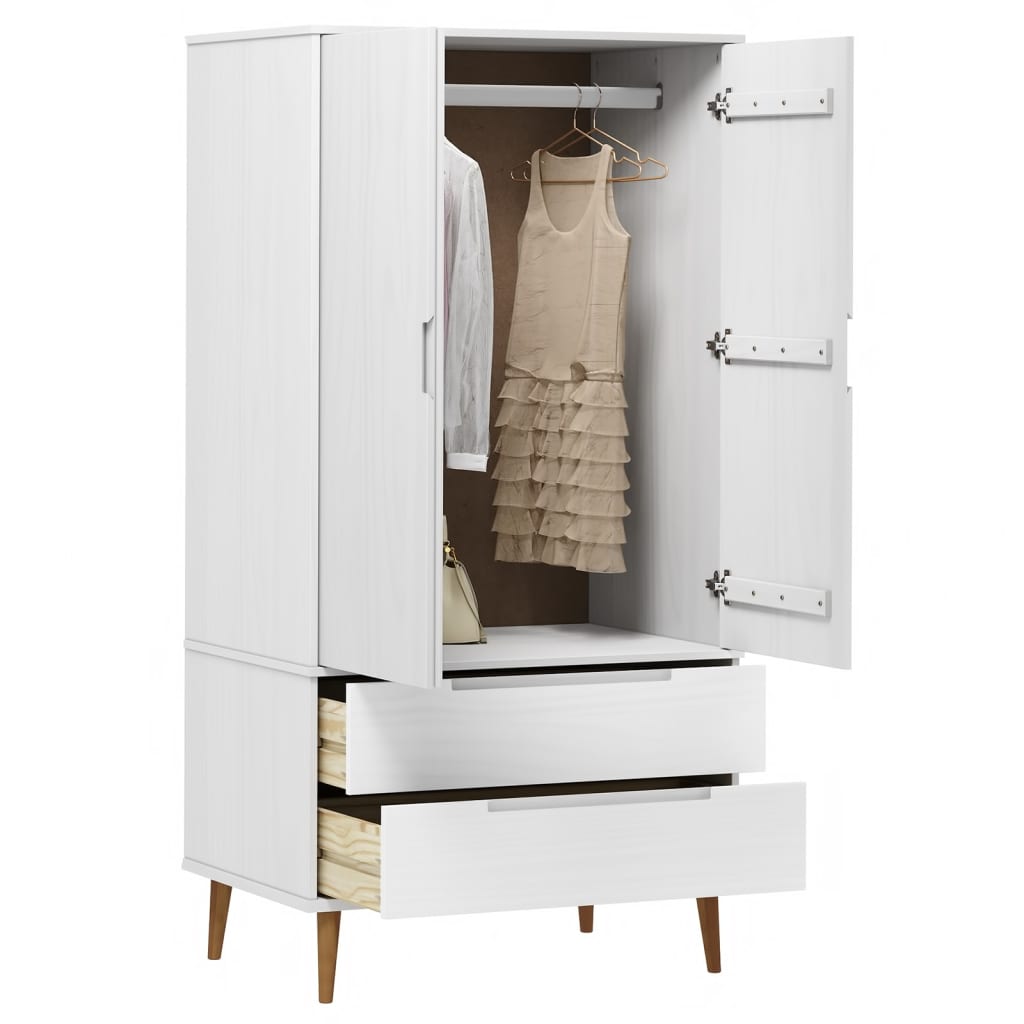 Roupeiro molde 90x55x175 cm pinho maciço branco