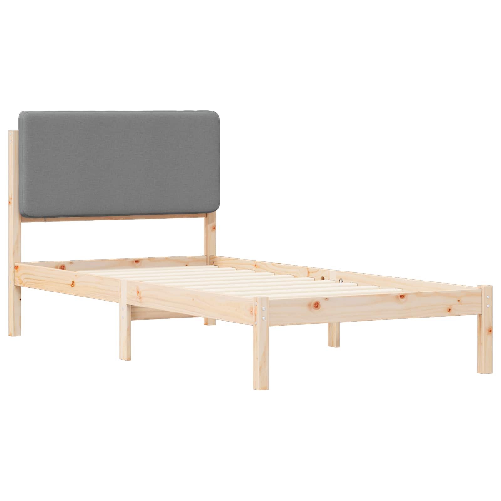 Estrutura de cama com cabeceira estofada cinzento-claro