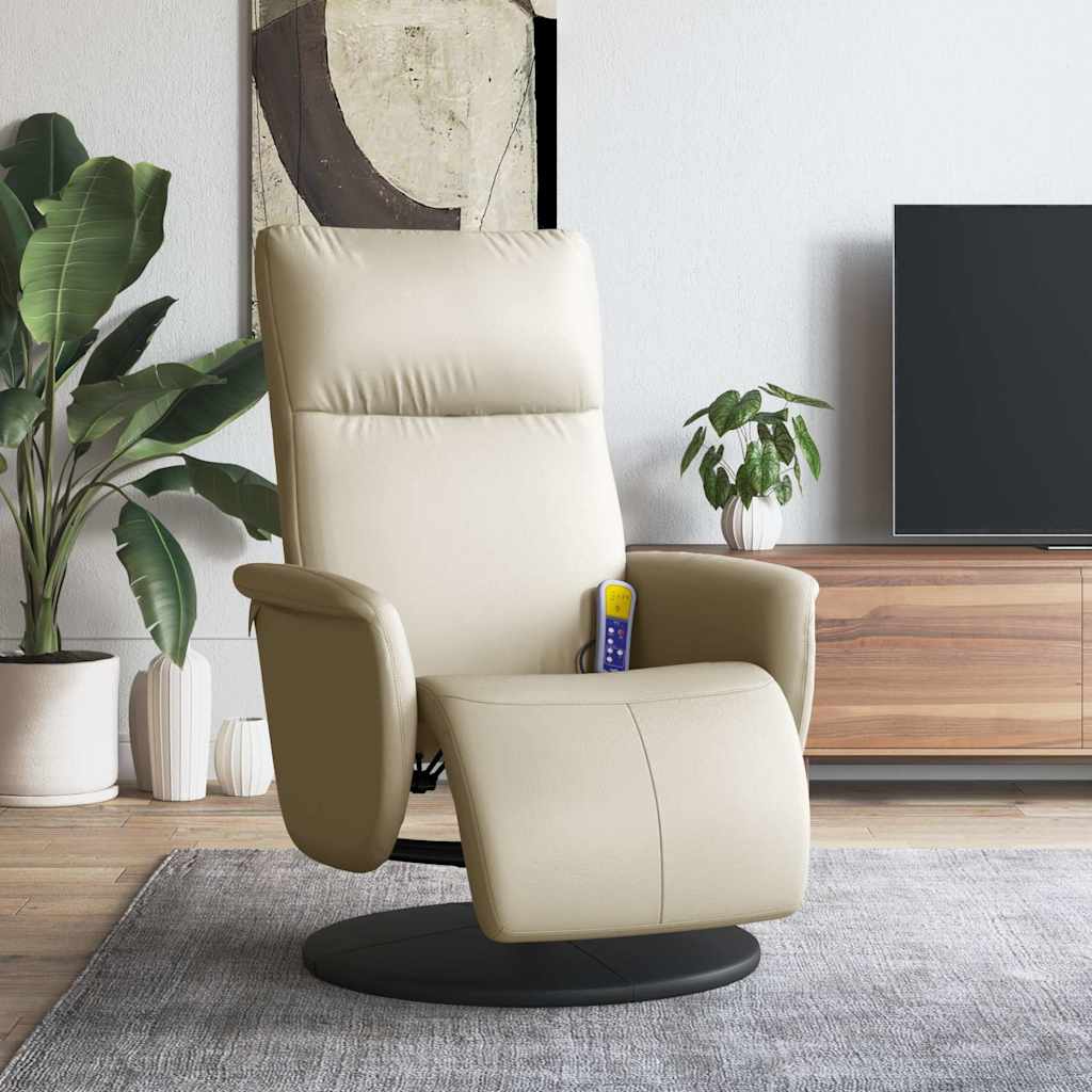 Cadeira massagens reclinável c/apoio pés couro artificial creme