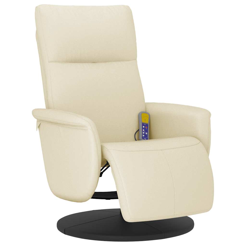 Cadeira massagens reclinável c/apoio pés couro artificial creme