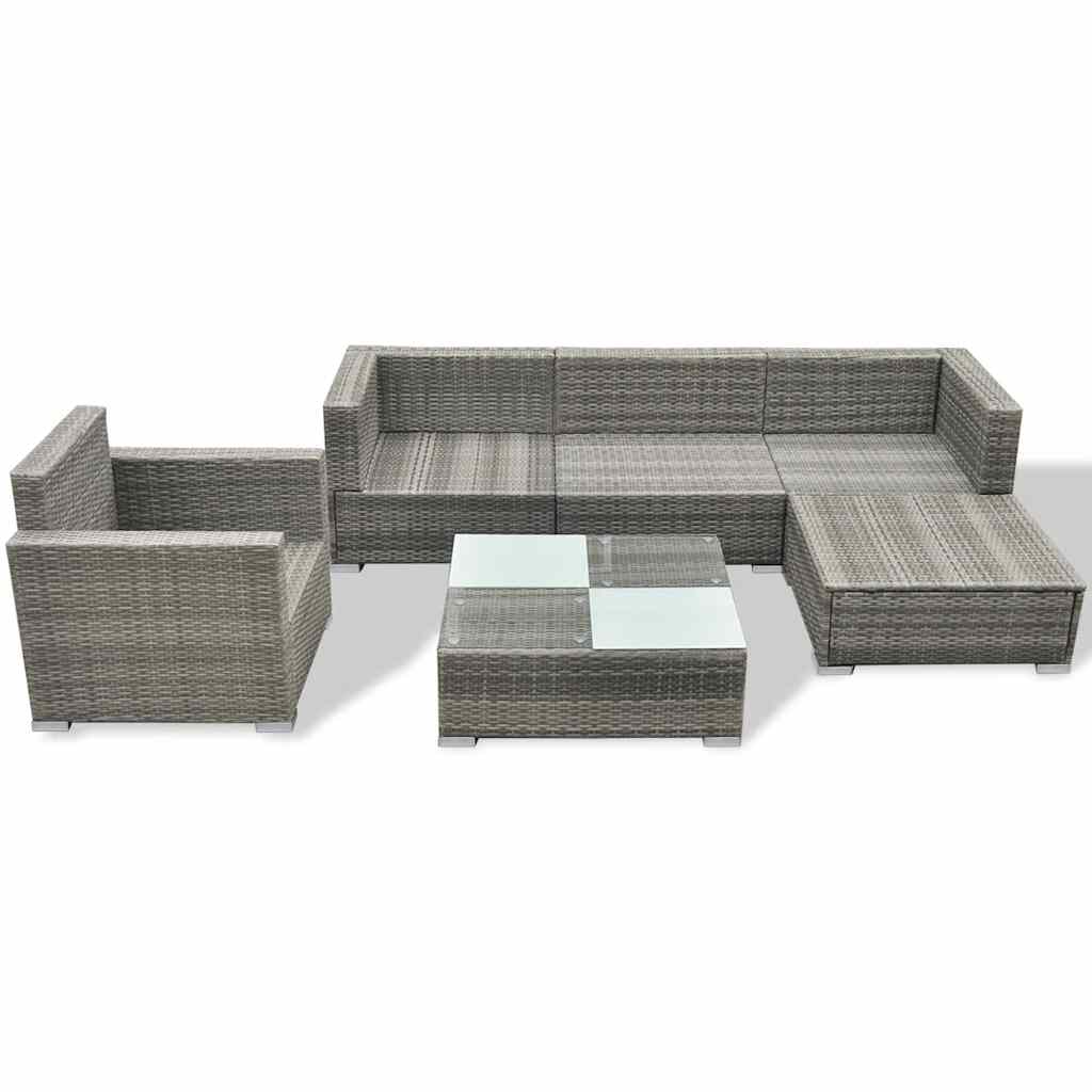 6 Pcs conjunto lounge de jardim c/ almofadões vime PE cinzento