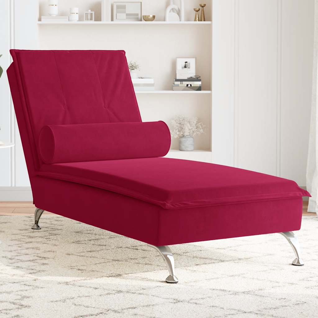 Chaise lounge de massagem com rolo veludo vermelho tinto