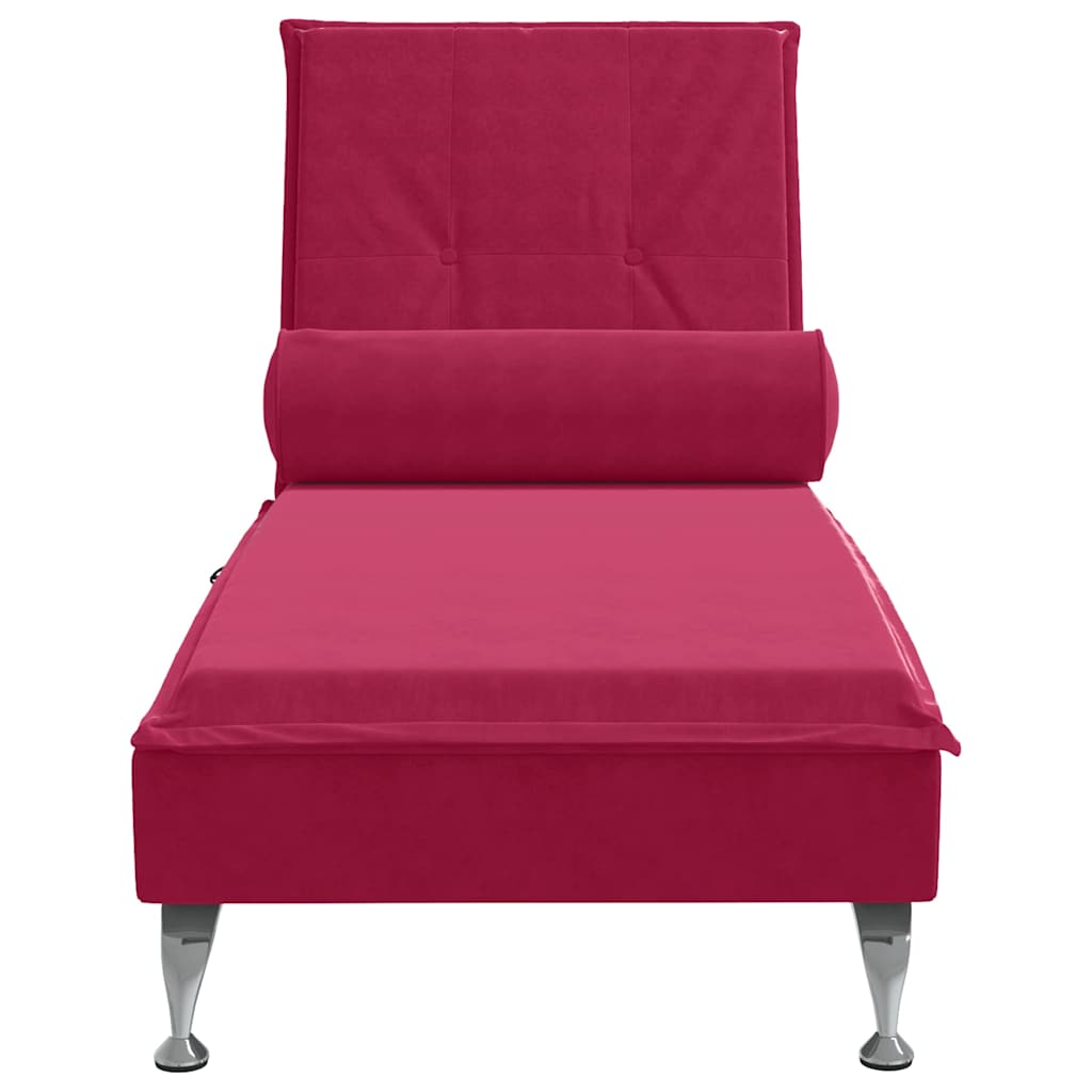 Chaise lounge de massagem com rolo veludo vermelho tinto