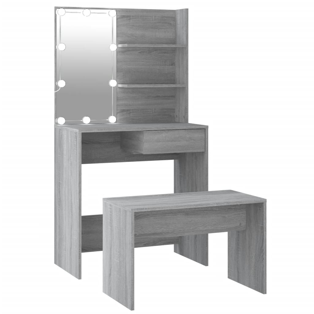 Conjunto toucador c/ leds madeira processada sonoma cinza