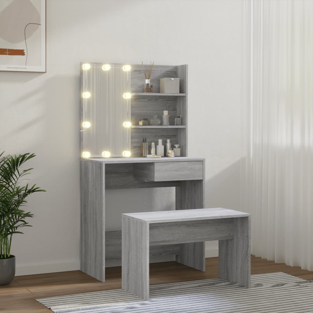 Conjunto toucador c/ leds madeira processada sonoma cinza