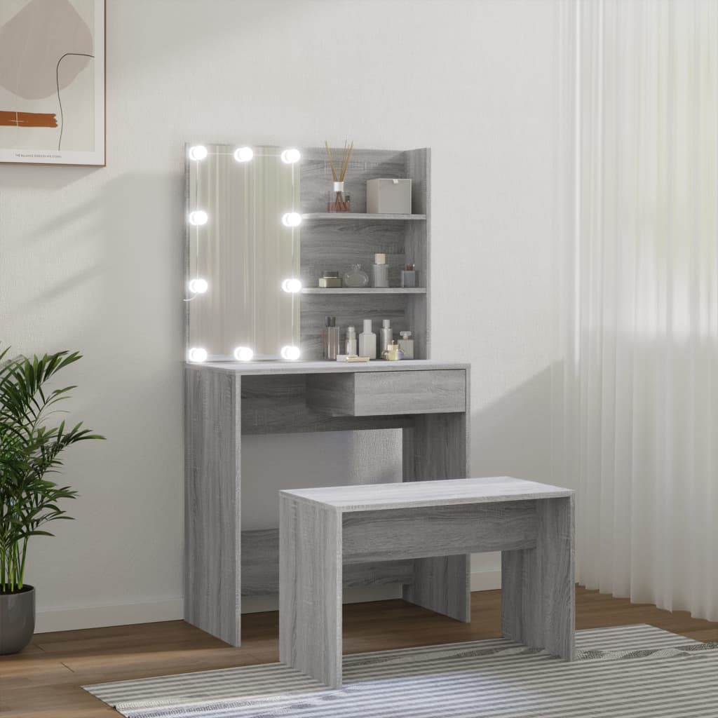 Conjunto toucador c/ leds madeira processada sonoma cinza