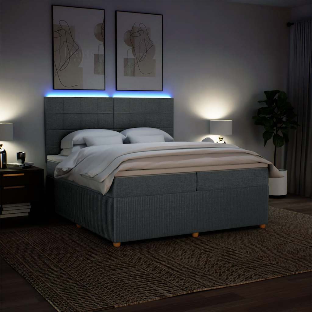 Cama com molas/colchão 200x200 cm tecido cinzento-escuro