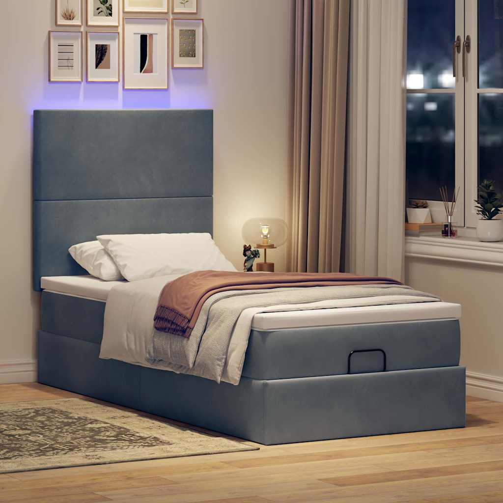 Estrutura cama otomana colchões 80x200cm veludo cinzento escuro