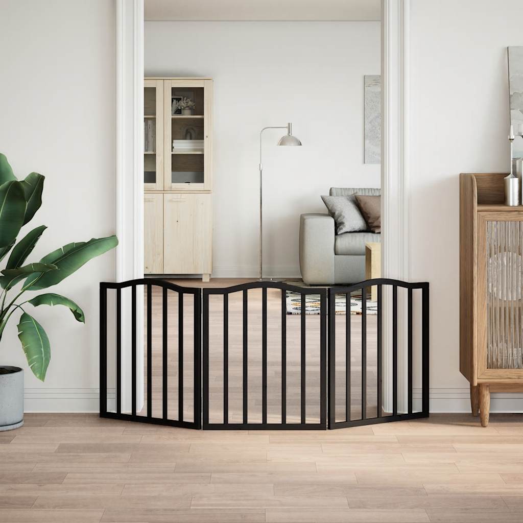 Portão para cães dobrável 3 painéis 150 cm álamo preto