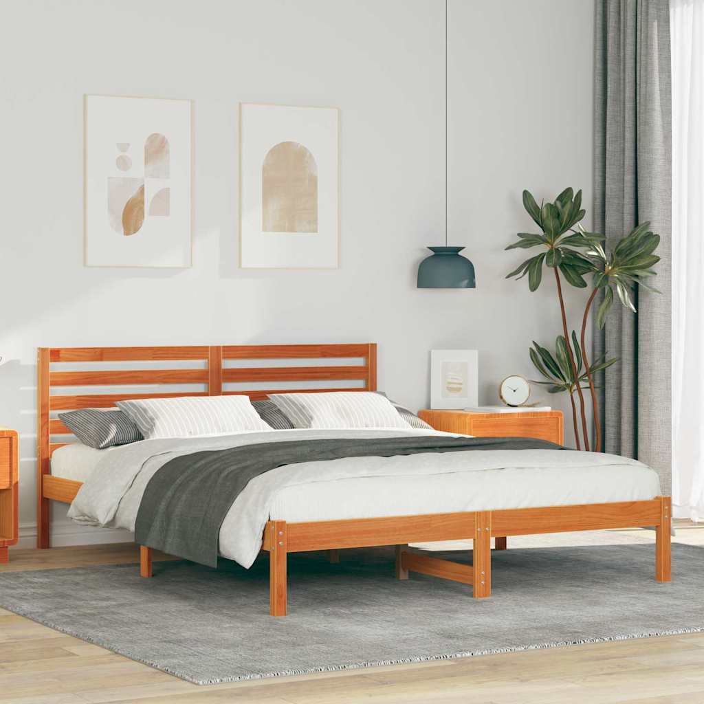 Estrutura da cama com cabeceira marrom cera 150 x 200 cm
