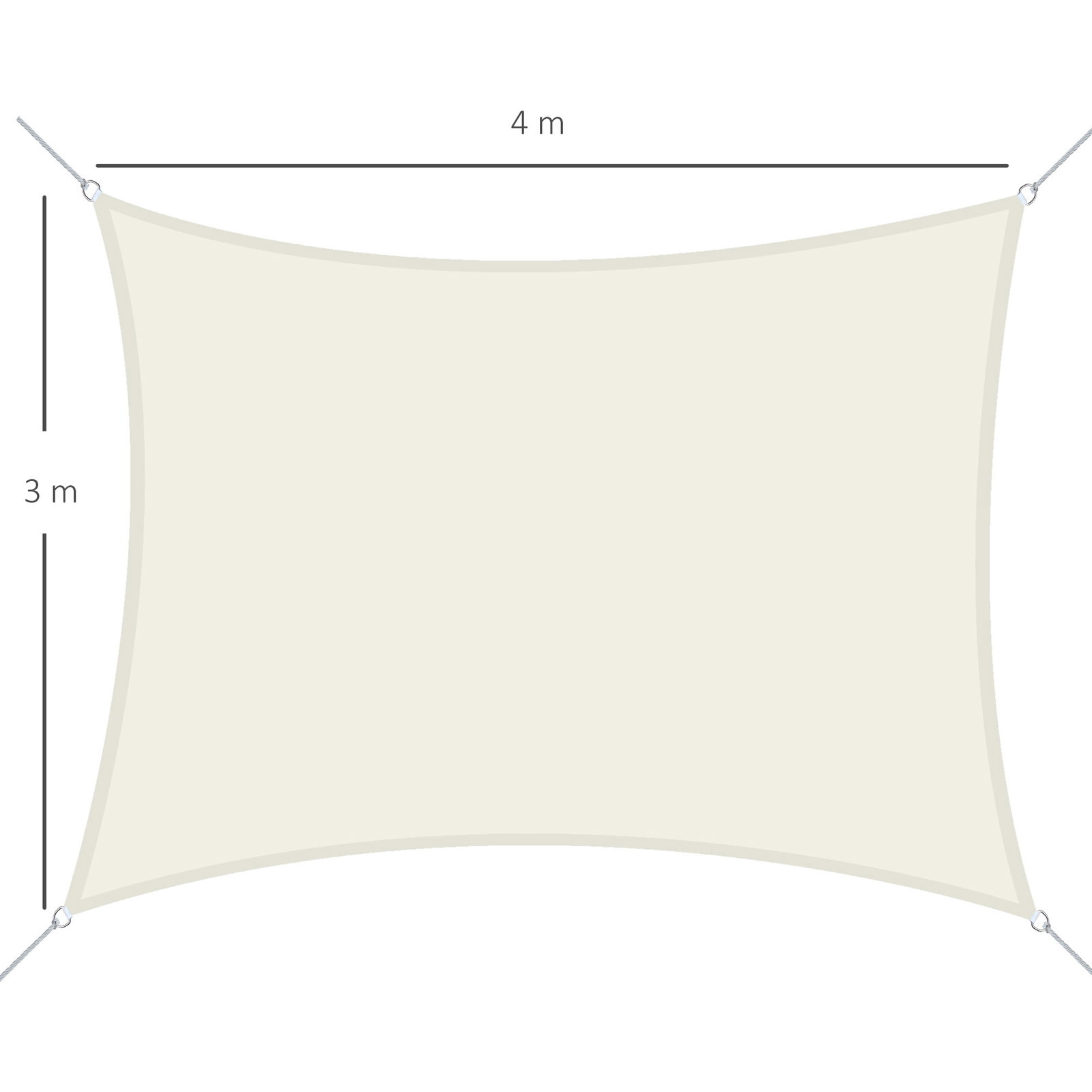 Vela de Sombra Retangular 3x4 m Toldo Vela de Poliéster com Proteção UV Aneis em Forma de D e Cordas para Jardim Pátio Piscina C