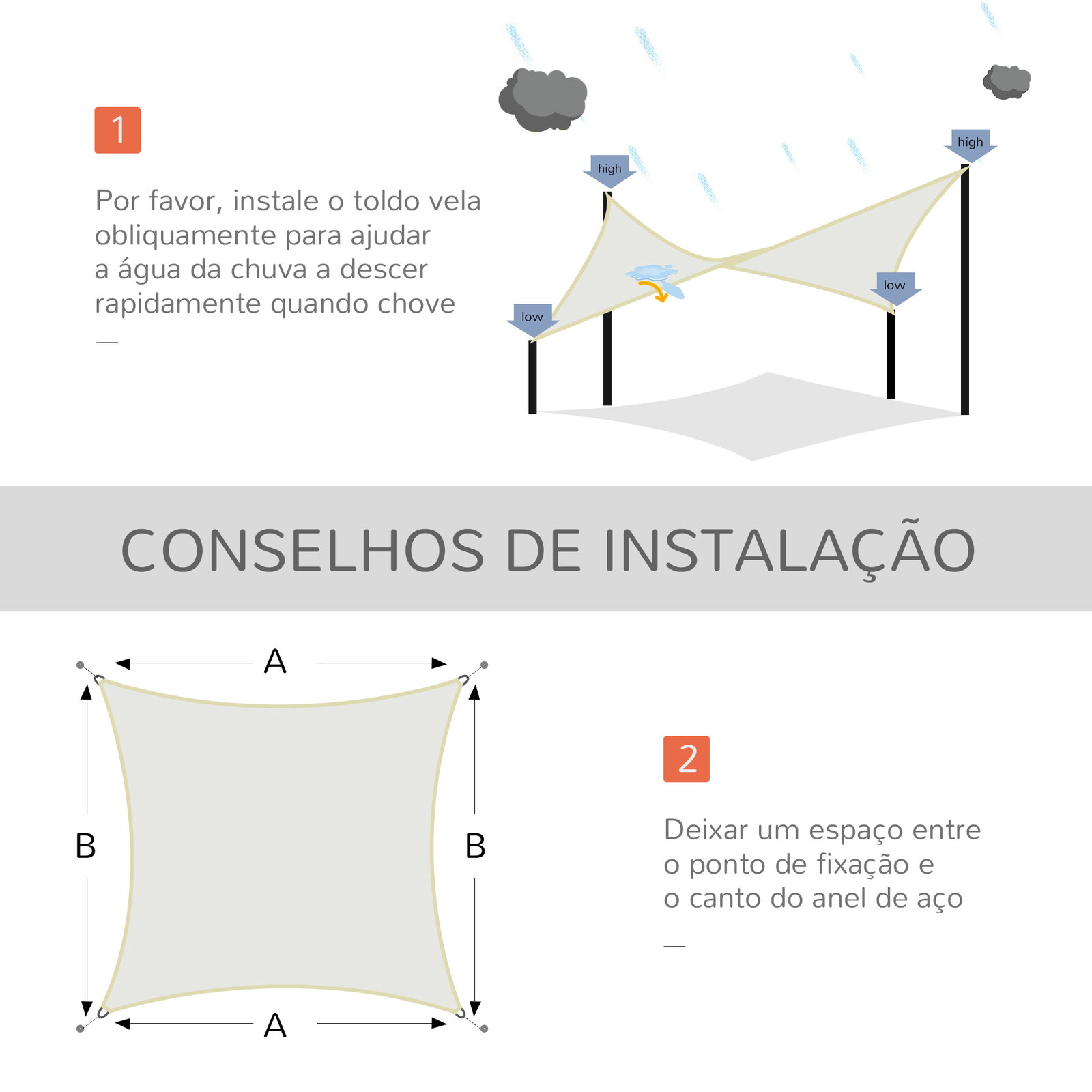 Vela de Sombra Retangular 3x4 m Toldo Vela de Poliéster com Proteção UV Aneis em Forma de D e Cordas para Jardim Pátio Piscina C