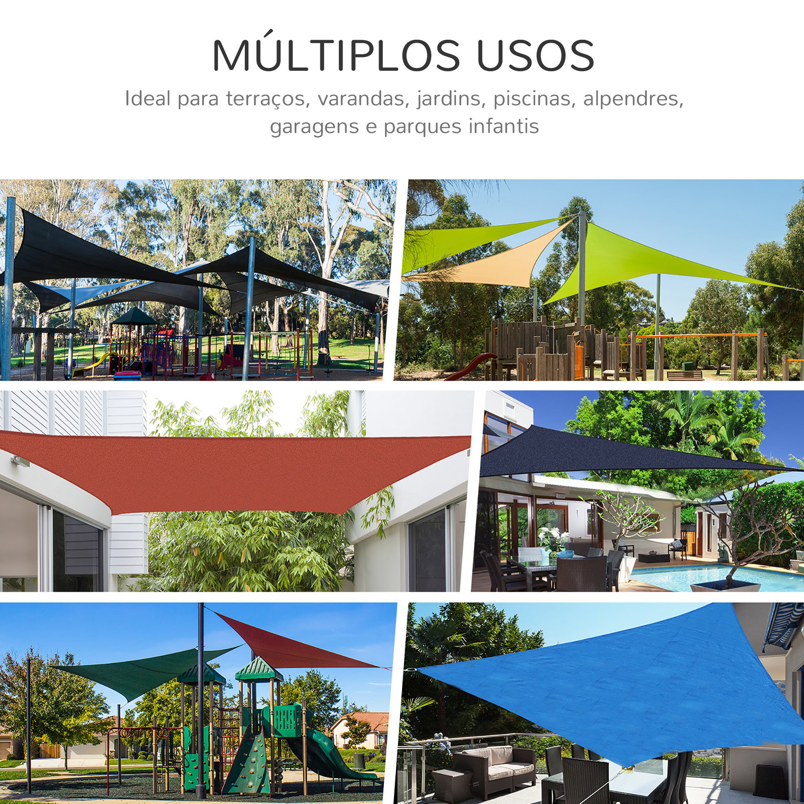 Vela de Sombra Retangular 3x4 m Toldo Vela de Poliéster com Proteção UV Aneis em Forma de D e Cordas para Jardim Pátio Piscina C