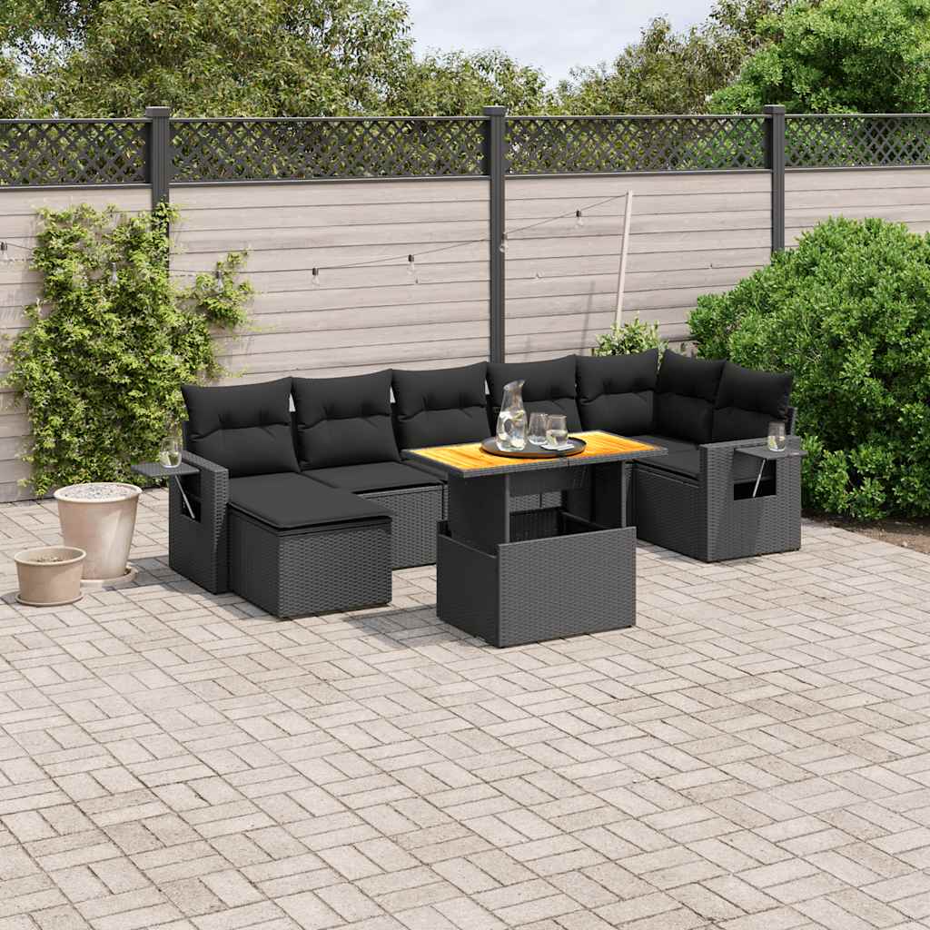 8 Pcs conjunto sofás de jardim com almofadões vime PE preto