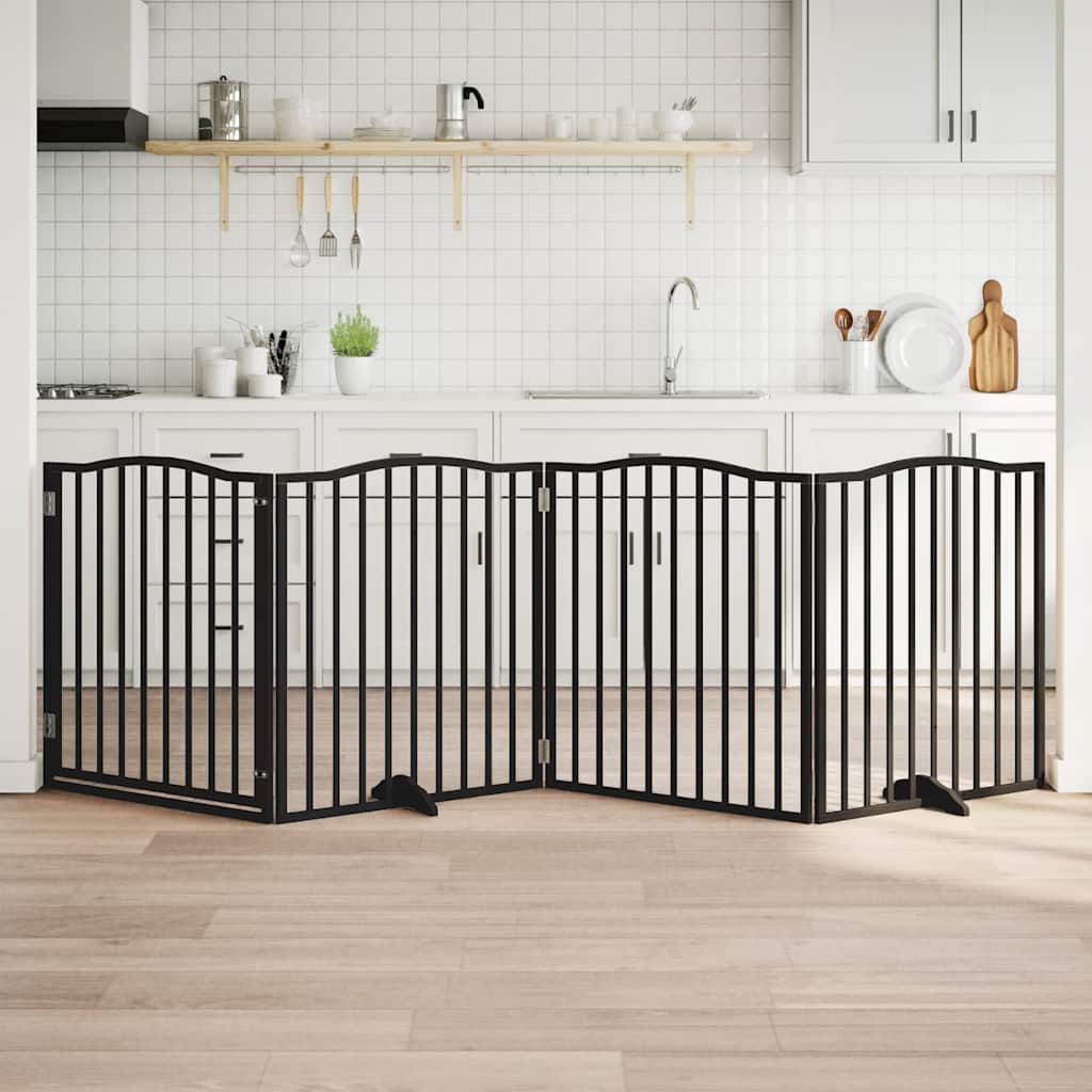 Portão p/ cães com porta dobrável 4 painéis 320 cm álamo preto