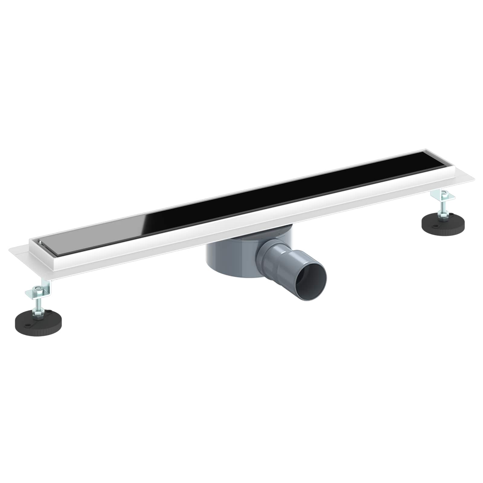 Ralo de chuveiro com tampa de vidro e sifão 360° preto 60 cm
