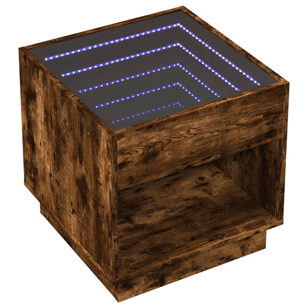 Mesa de centro luzes LED infinity 50x50x50 cm carvalho fumado