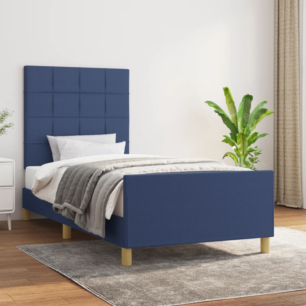 Estrutura de cama sem colchão 90x190 cm tecido azul