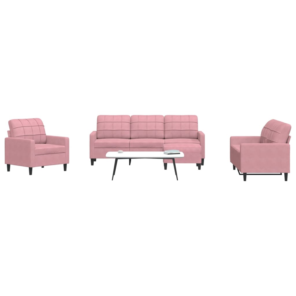 4 Pcs conjunto de sofás com almofadões veludo rosa