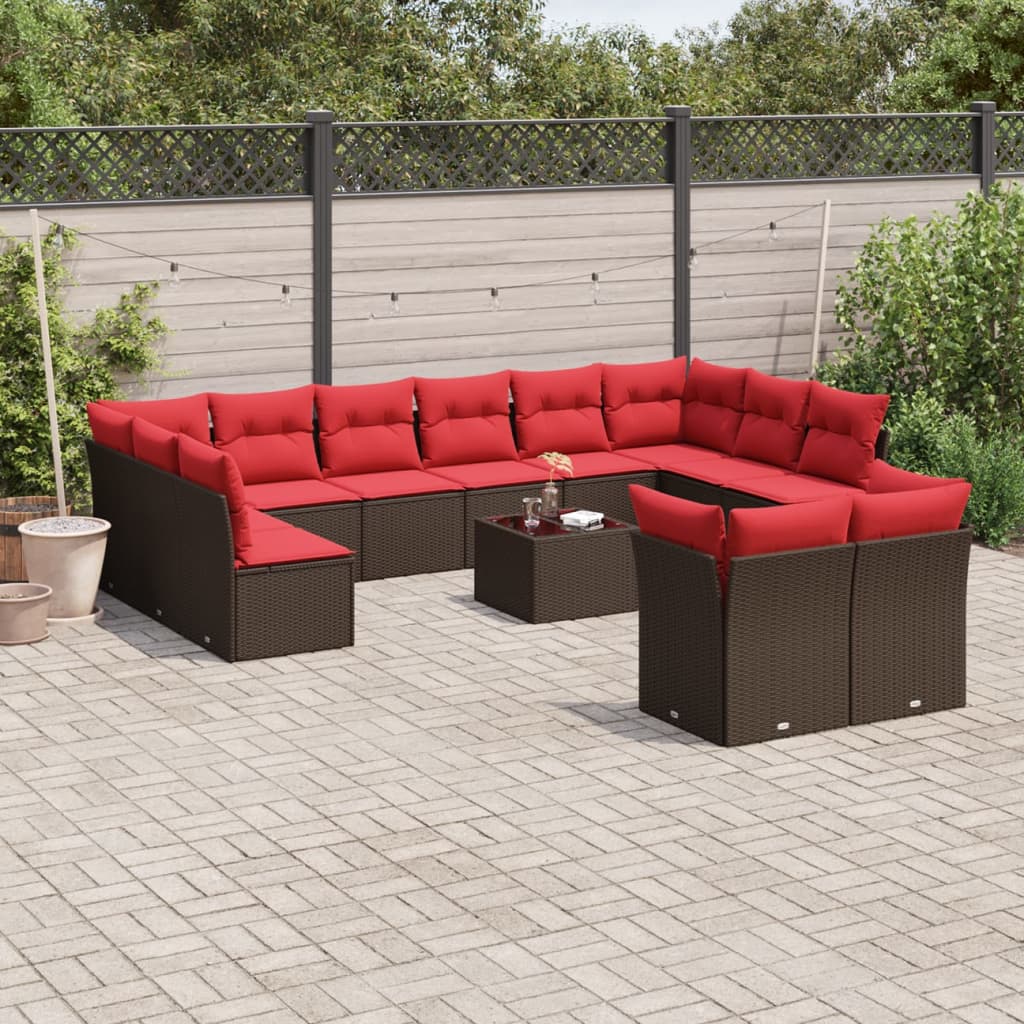 Conjunto de sofá de jardim com 13 peças e almofadas em rattan sintético marrom