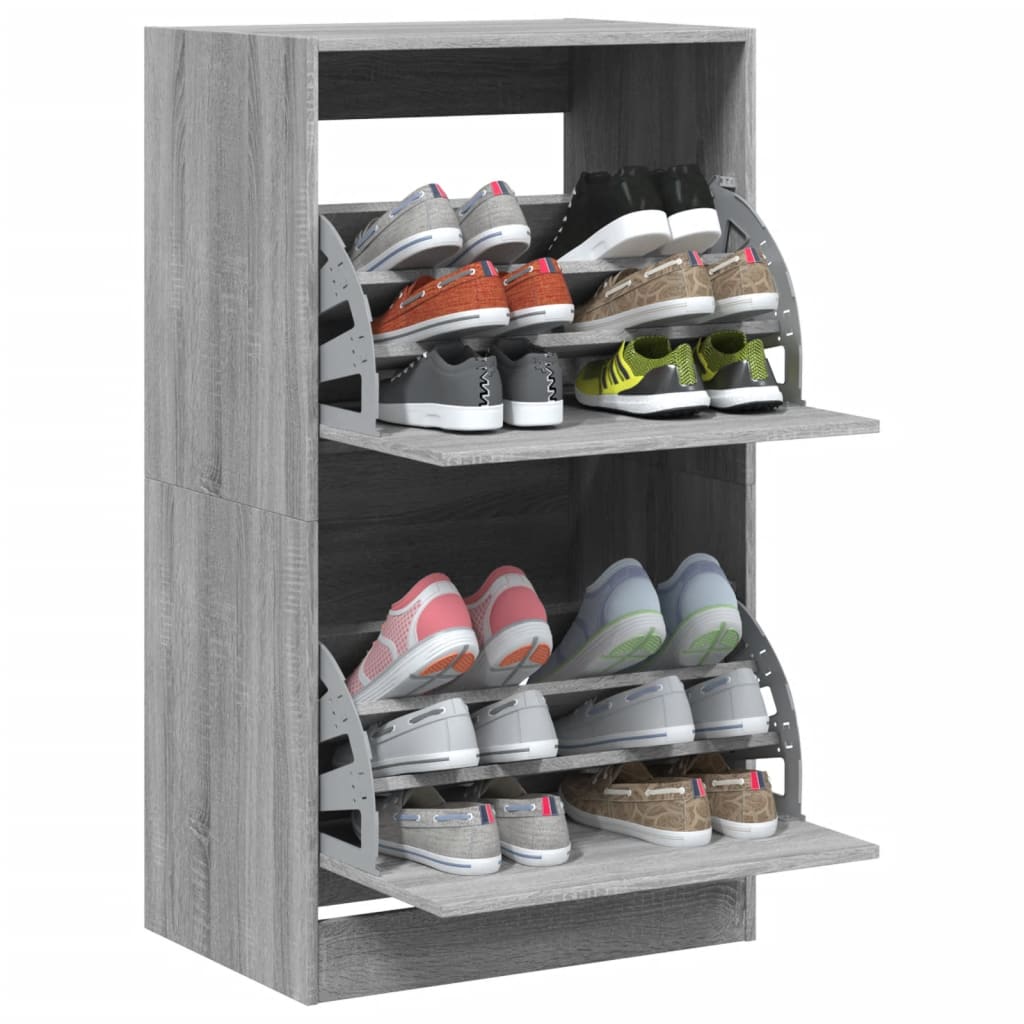 Sapateira c/ 2 gavetas articuladas 60x42x108 cm cinzento sonoma