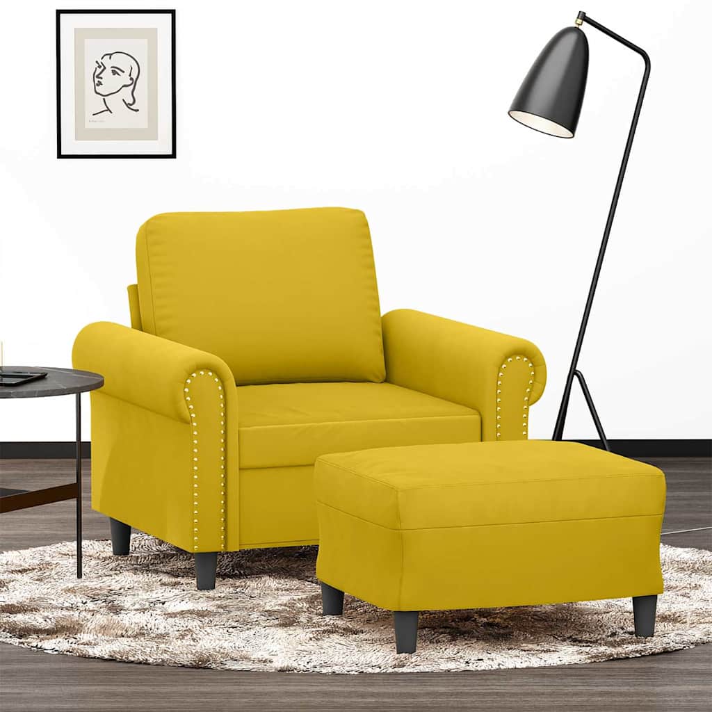 Poltrona com apoio de pés 60 cm veludo amarelo
