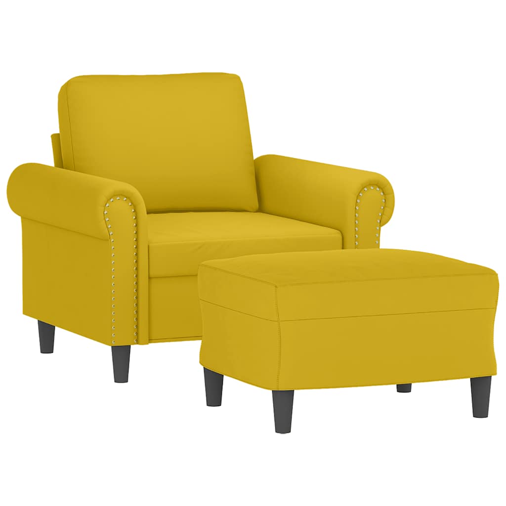 Poltrona com apoio de pés 60 cm veludo amarelo