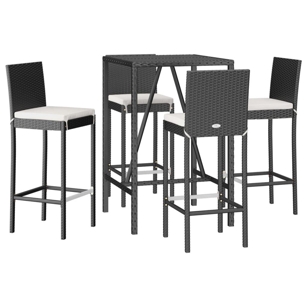 5 Pcs conjunto de bar p/ jardim c/ almofadões vime PE preto