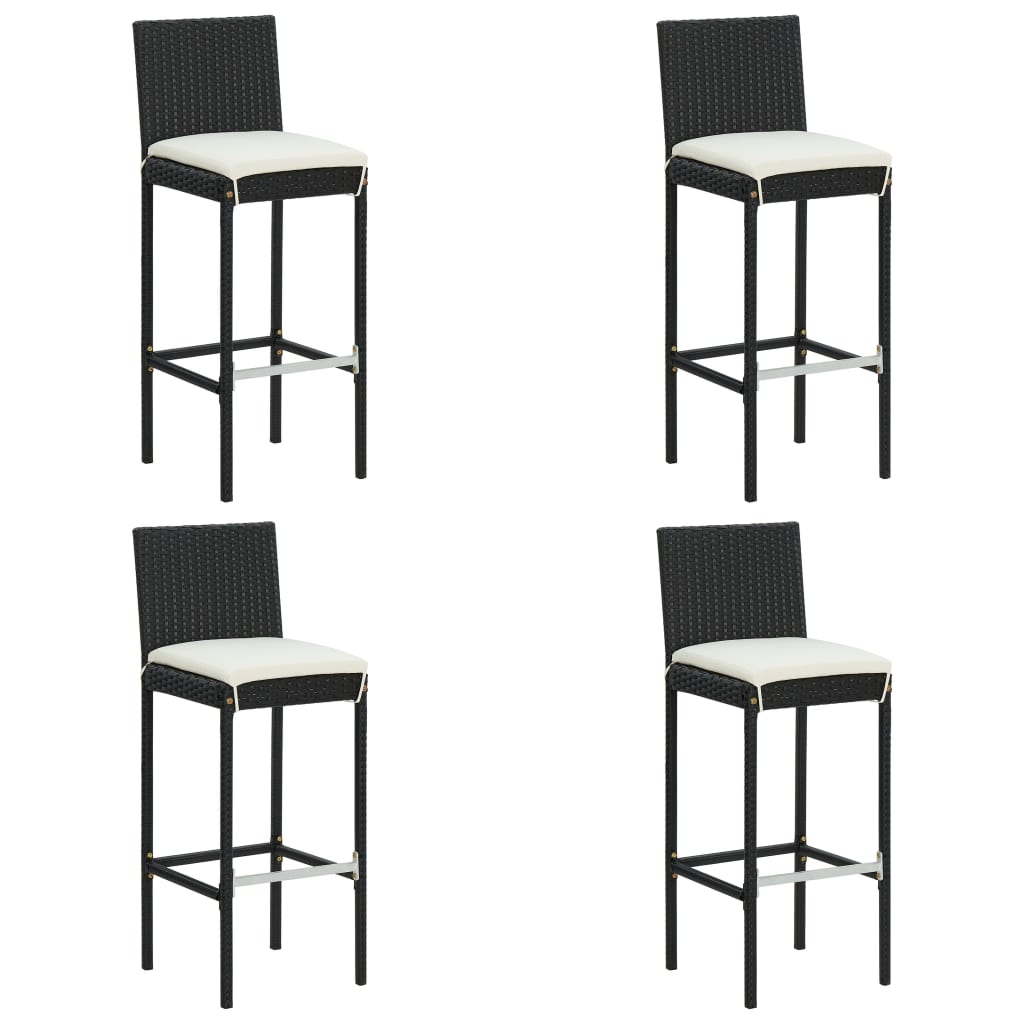 5 Pcs conjunto de bar p/ jardim c/ almofadões vime PE preto