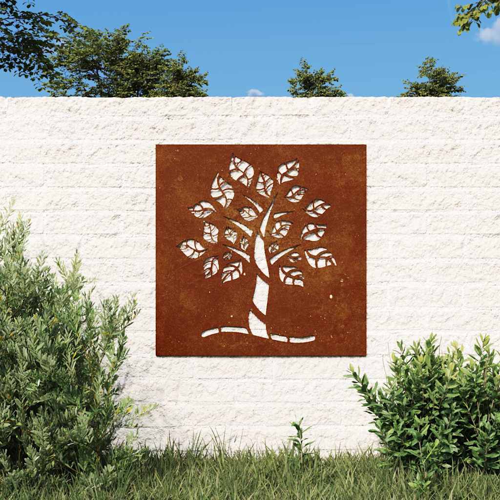 Decoração p/ muro de jardim 55x55 cm aço corten design árvore