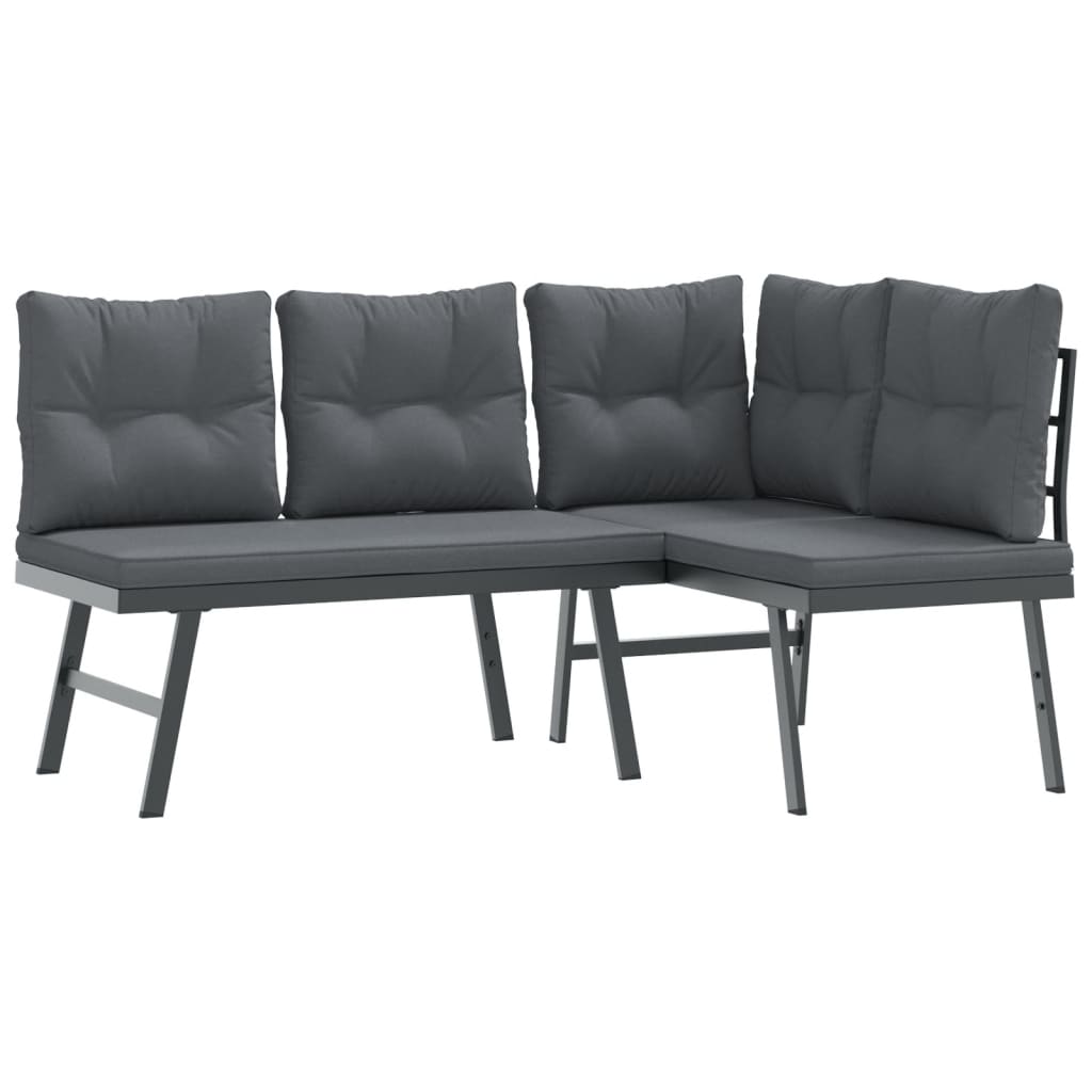 4 Pcs bancos de jardim com almofadões aço revestido a pó preto