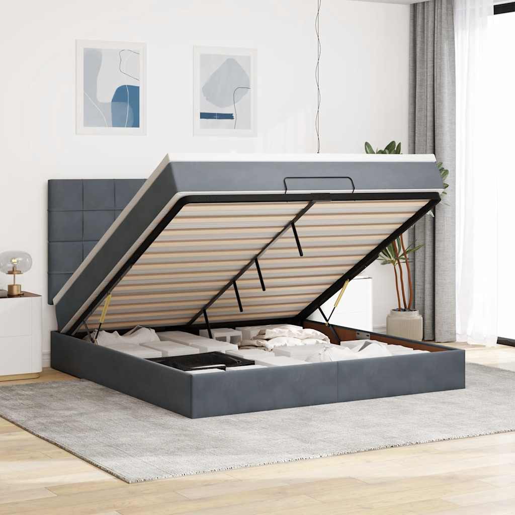 Estrutura cama otomana colchões 160x200 cm cinzento escuro