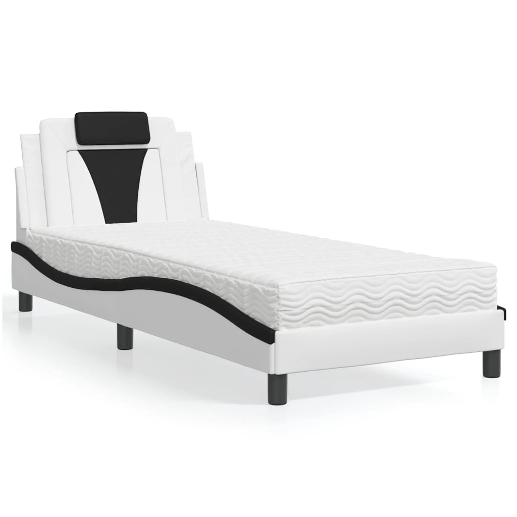 Cama viana com colchão 90x200 cm couro artificial branco e preto