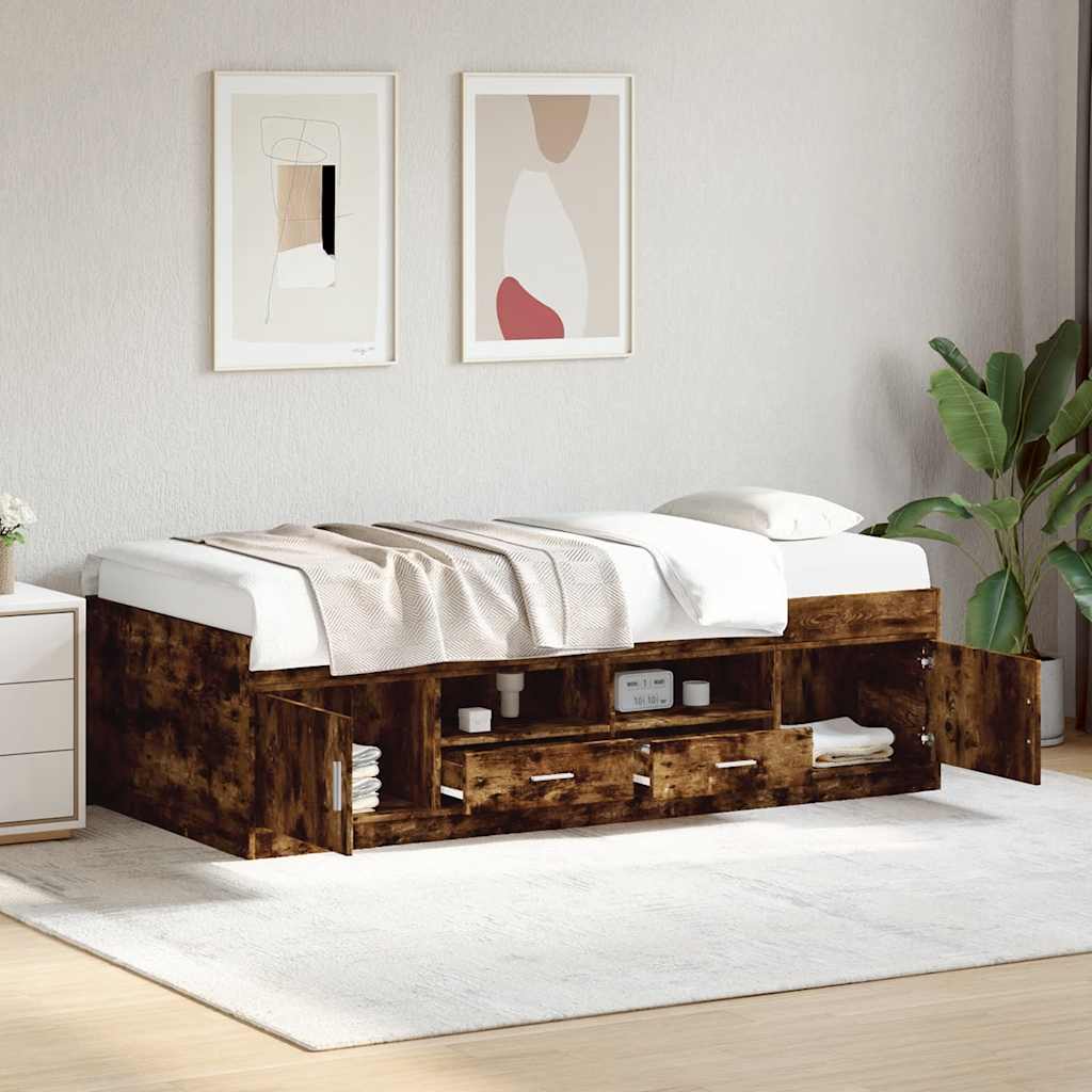 Sofá-cama com gavetas sem colchão 90x190 cm carvalho fumado