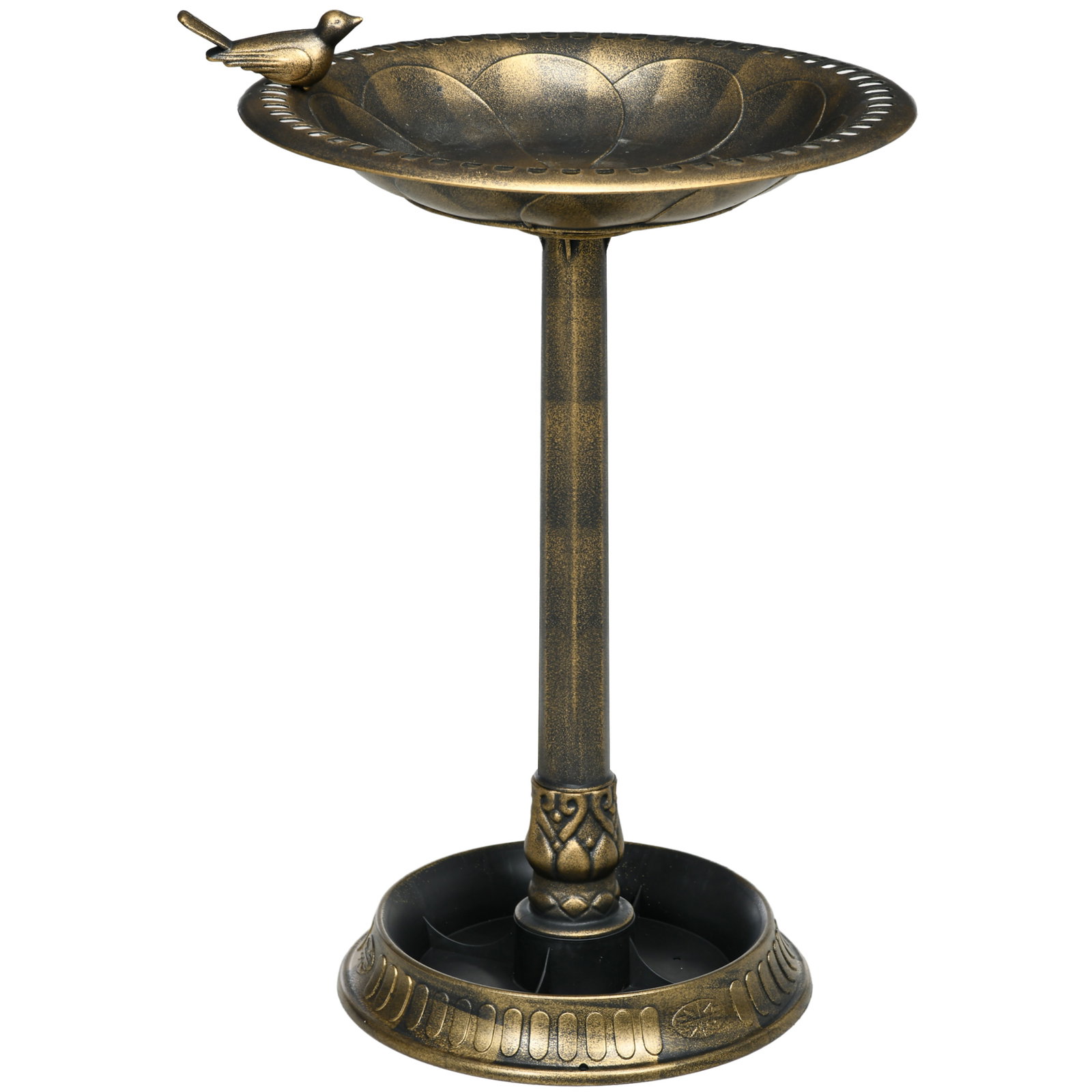 Banheira para pássaros de jardim altura 72 cm com 2 níveis desenho elegante banheira para aves para exterior ø50x72 cm bronze