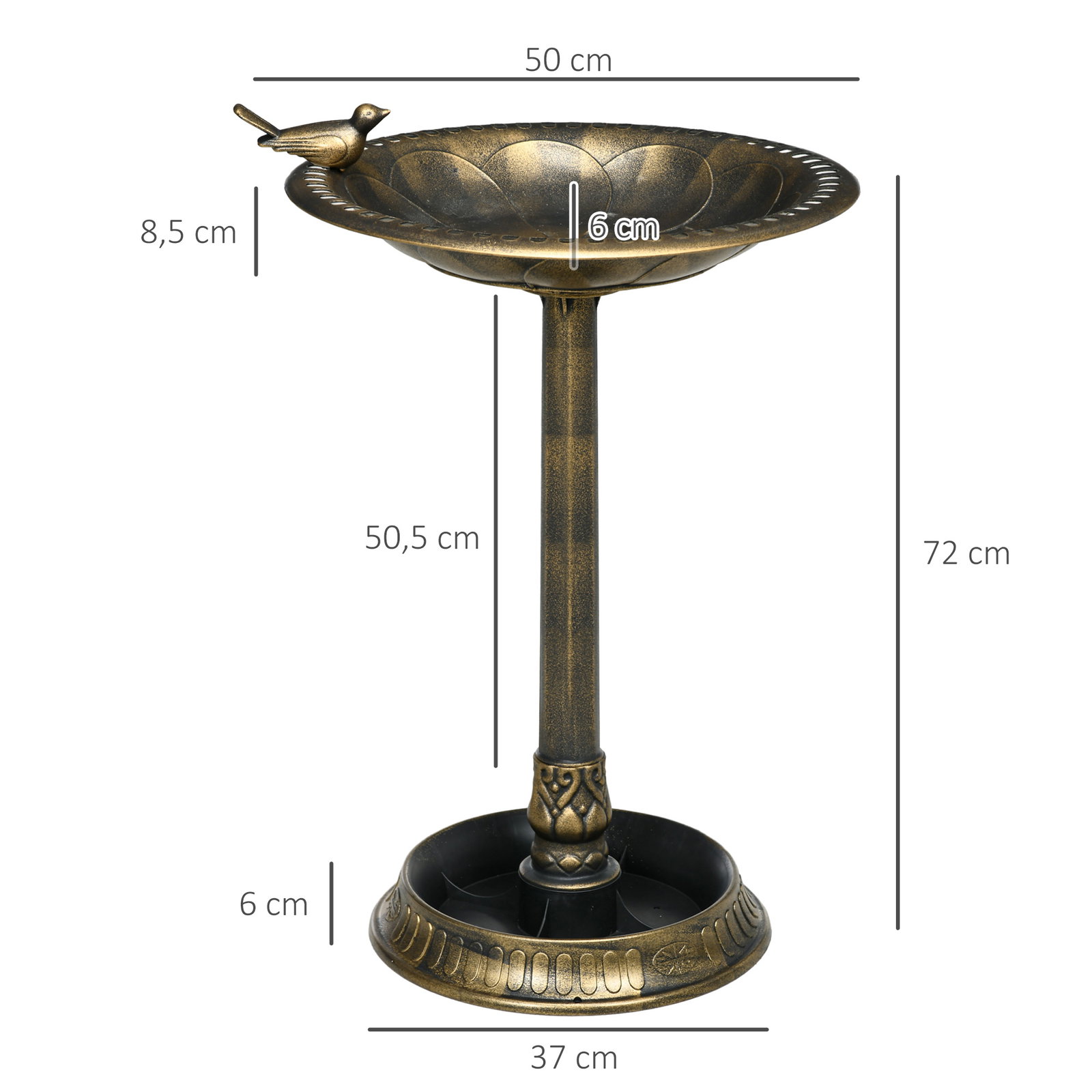 Banheira para pássaros de jardim altura 72 cm com 2 níveis desenho elegante banheira para aves para exterior ø50x72 cm bronze