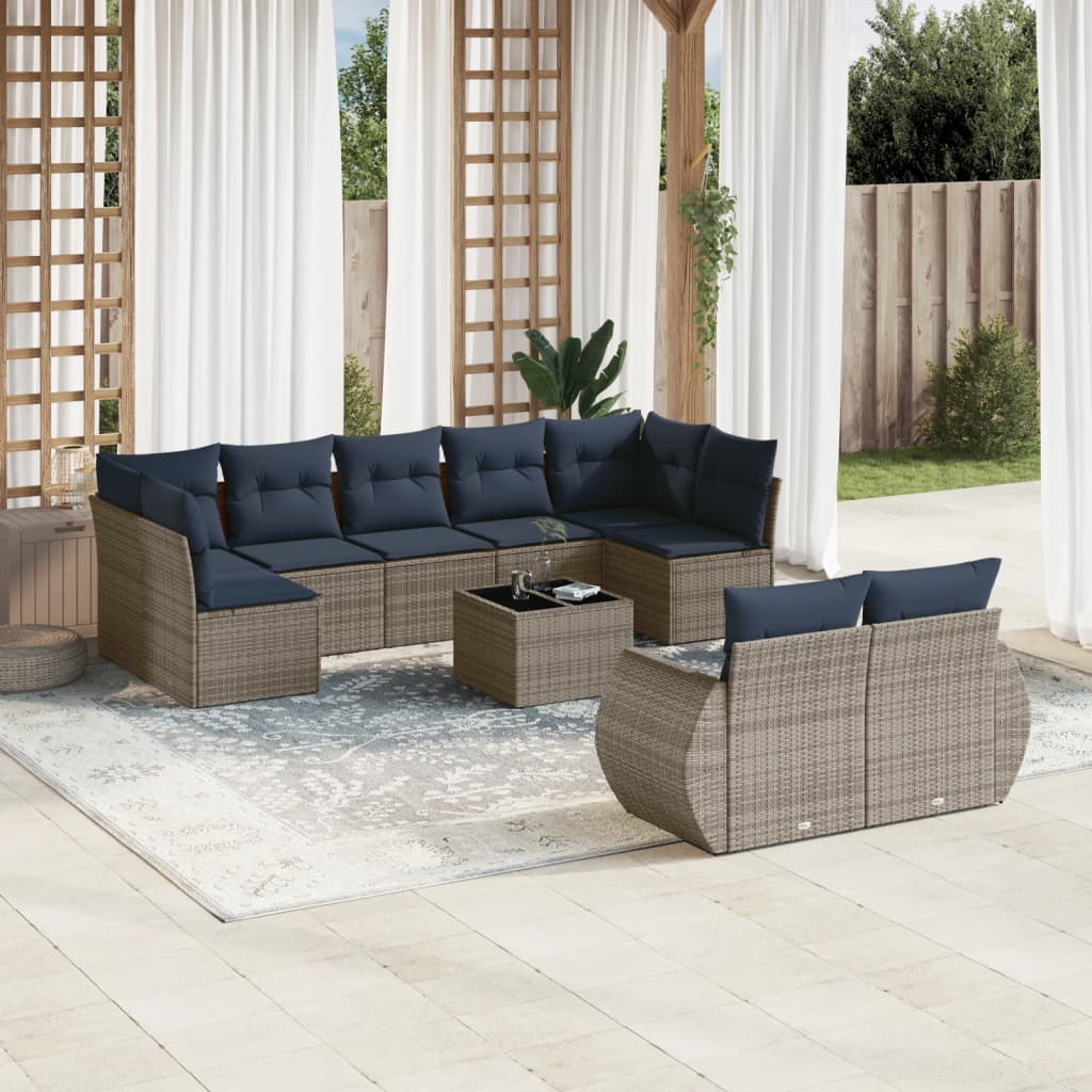 Conjunto de sofá de jardim com 10 peças e almofadas em rattan sintético cinza