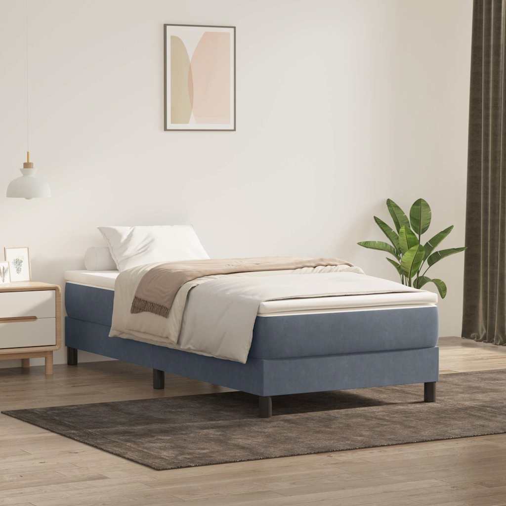 Cama com molas sem colchão 100x220 cm veludo cinzento-escuro