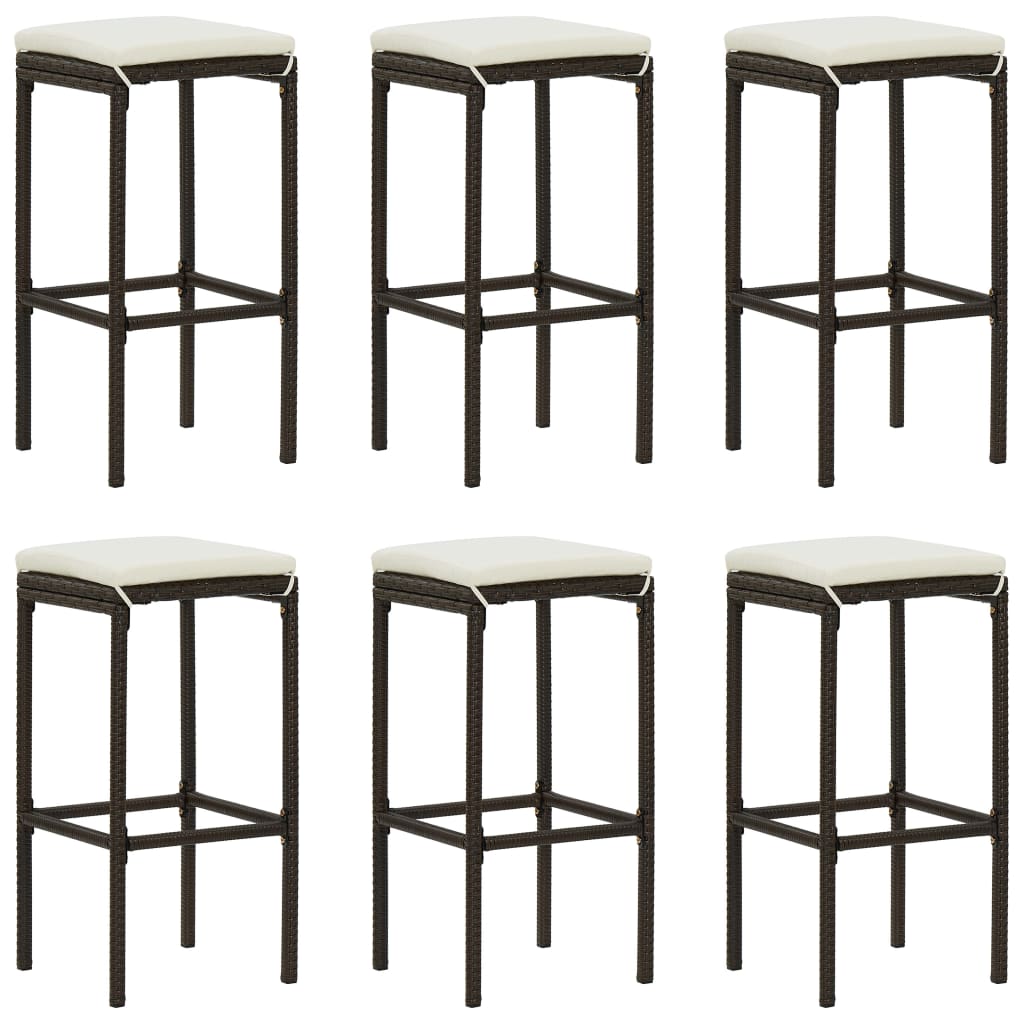 7 Pcs conjunto de bar p/ jardim com almofadões vime PE castanho