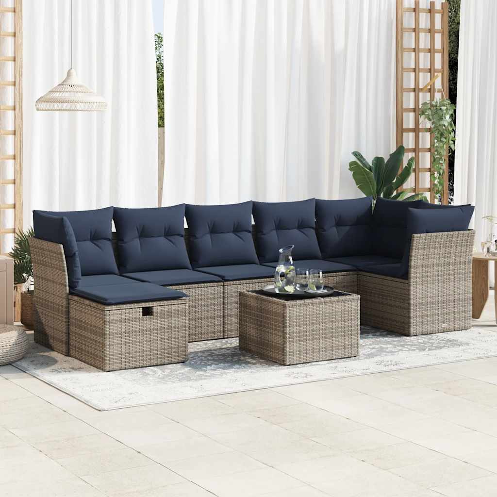 8 Pcs conjunto sofás de jardim c/ almofadões vime PE cinzento