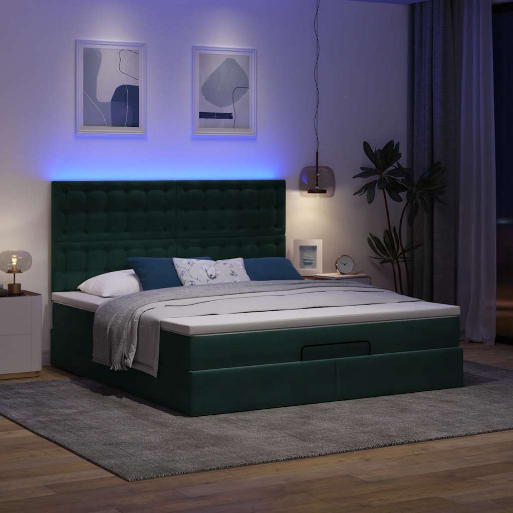 Estrutura de cama otomana com colchão verde escuro veludo