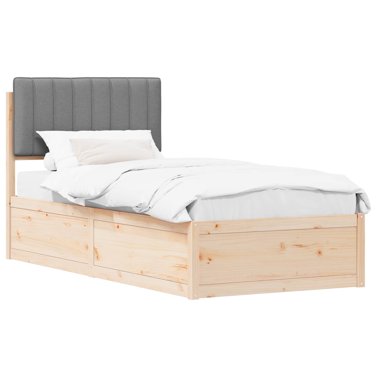Estrutura de cama com cabeceira estofada cinzento-claro