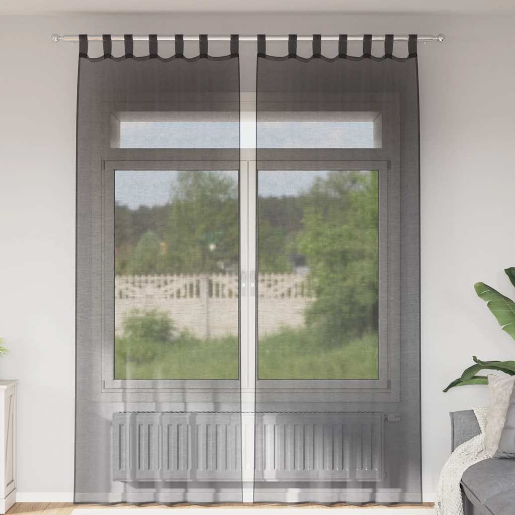 Cortinas de voile com aba 2 pcs preto