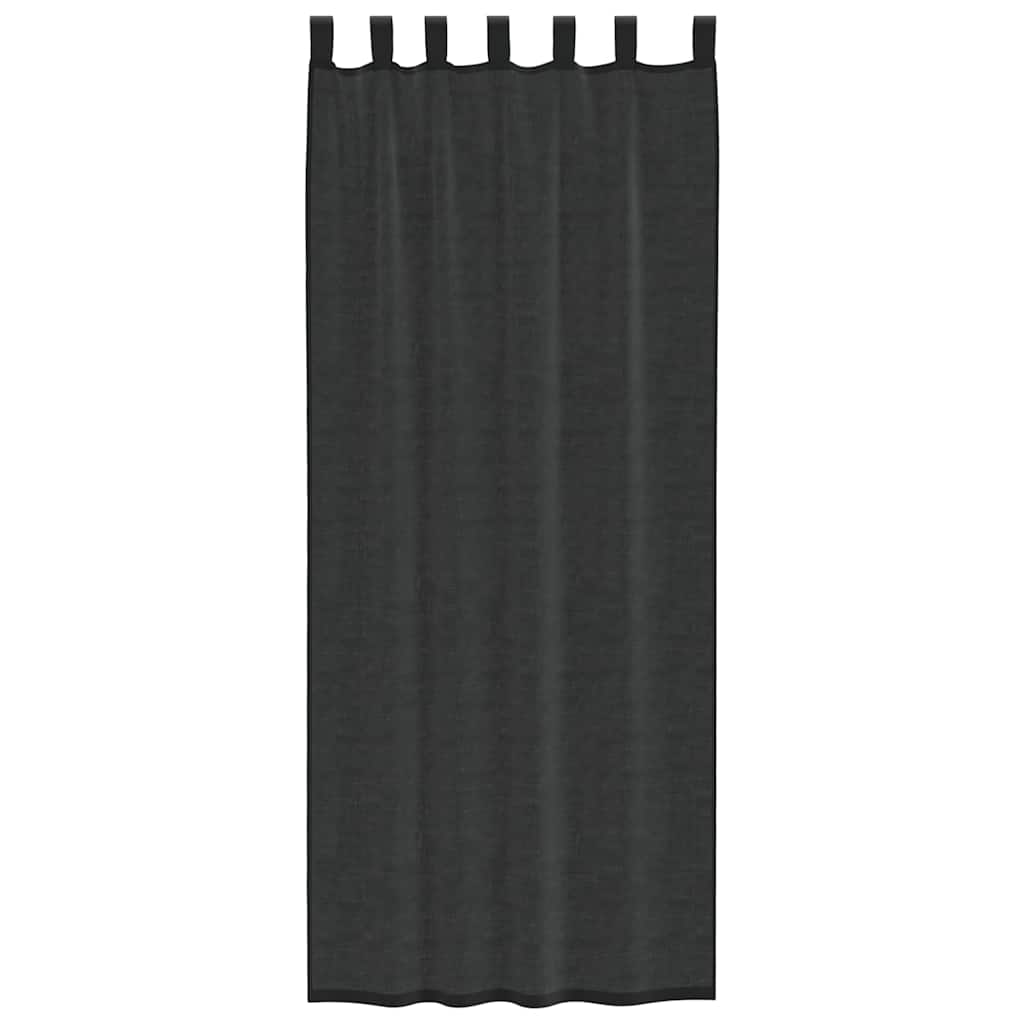 Cortinas de voile com aba 2 pcs preto