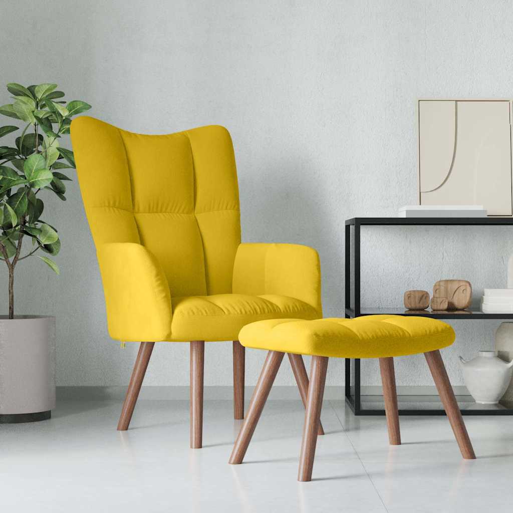 Cadeira de descanso com banco veludo amarelo mostarda