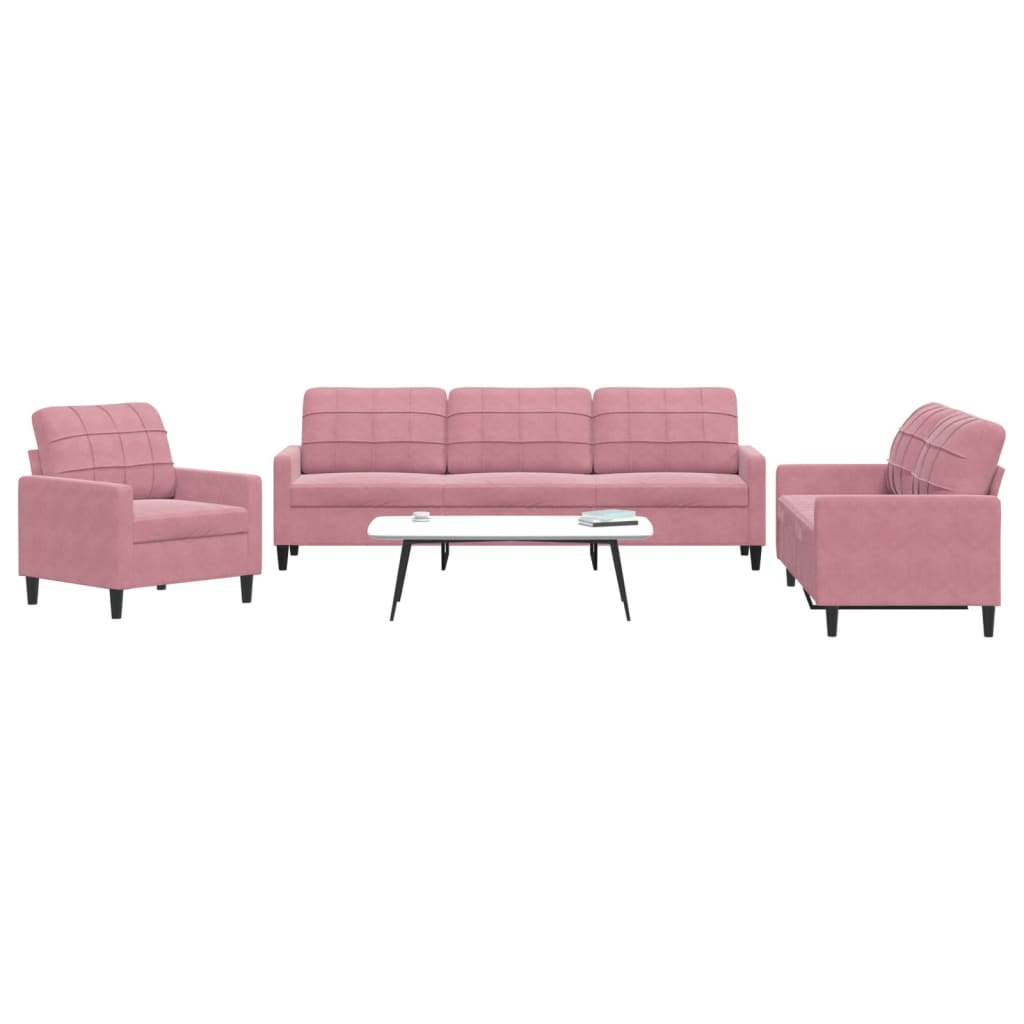 3 Pcs conjunto de sofás com almofadões veludo rosa