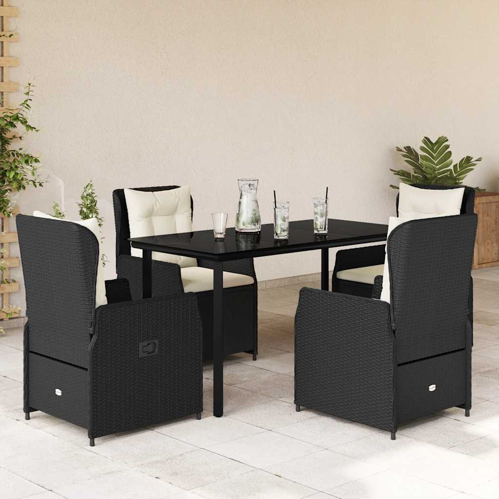 5 Pcs conjunto de jantar p/ jardim c/ almofadões vime PE preto